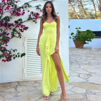 BUNO-vestido con volantes y borlas para mujer, prenda con cuello Halter, Espalda descubierta, abertura abierta, fruncido, cadera de melocotón, ceñido al cuerpo, boda, fiesta de noche - details 1