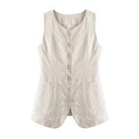TRAFZA-Chaleco a rayas Vintage para mujer, Tops versátiles sin mangas, cuello redondo, botonadura única, informal, con bolsillos, primavera 2024 - details 1