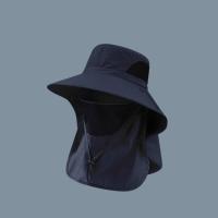 Sombrero de pescador con cordón extraíble y cubierta para el cuello con máscara, sombrero para el sol de ala ancha, sombrero de senderismo de secado rápido de Color sólido - details 3