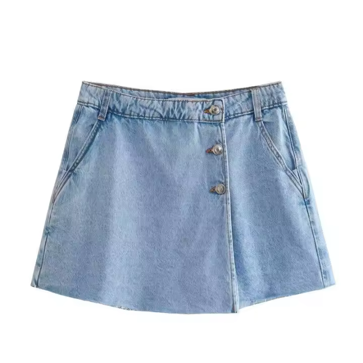 Nuevos Pantalones Cortos Vaqueros de Verano para Mujer Falda con Doble Botonadura, Pantalones Transfronterizos Y2K2024, Moda China Continental - 1