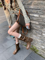 Botas vaqueras occidentales de cuero suave europeo y americano, con hebilla de cinturón y plataforma, de altura media. - details 12