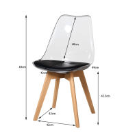 Juego de 4 sillas de comedor modernas y transparentes con patas de madera de haya tapizadas en cuero para sala de estar, cocina, oficina, salón, color negro - details 0