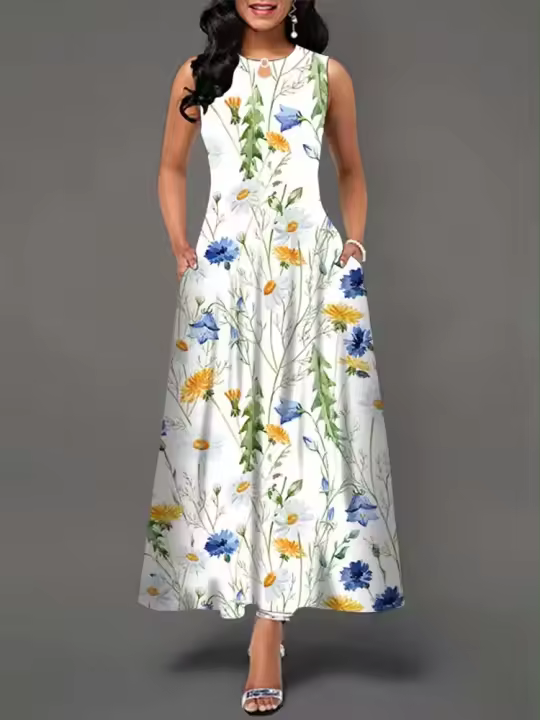vestido largo de verano para mujer hemian, elegante, sin mangas, estampado, - 1