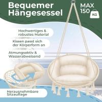 Silla Colgante con Cojín - Sillón Colgante Chill para Adultos y Niños Hamaca hasta 150 kg Asiento Colgante Suspensión Interior y Exterior Sala de Estar y Jardín Terraza, Beige - details 1