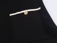 Elegante negro con manga corta, cuello redondo, bolsillos con botones, punto ancho para mujer, verano - details 9