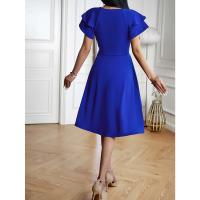 Vestido Elegante De Verano Con Cuello En V Y Manga Flor De Polyester Spandex A-Line Para Mujer Estilo Oficina Lady Longitud De Rodilla - details 13