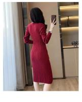 Elegante Vestido de Punto de Lana Suave Cuello en V Delgado Moda de Invierno-Otoño - details 3