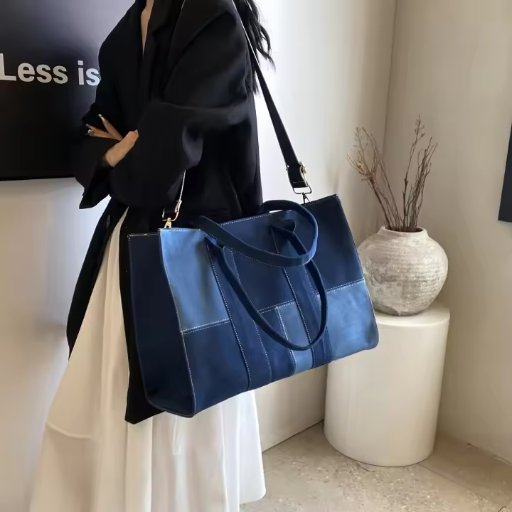 Bolso de mano versátil y elegante para mujer, bolso de gran capacidad con cremallera y bolso cruzado con diseño de retazos - 1