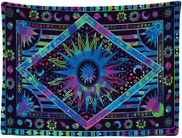 Decoración Étnica de Casa Murales Grandes de Sol y Luna en Púrpura Azul Universo - 1