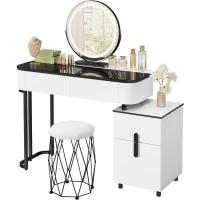 LED Ajustable y Espejo, Maquillaje con Tablero Vidrio Reforzado y Cajonera, Montaje Flexible, 100x40 cm, Mesa Mara y Metal, Blanco+Negro, MB6110wsz - details 10