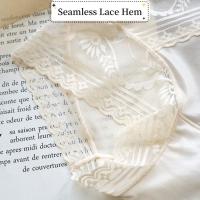 Bragas de seda helada de satén dulce para mujer, ropa interior de cintura alta ultrafina suave con encaje en la entrepierna de algodón y flores de malla, ropa interior sin costuras - details 8