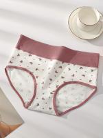 4 piezas de bragas con estampado de corazón, cómodas y transpirables, estampado rosa, lindas, ajuste ceñido, cintura media-alta para mujer. - details 4