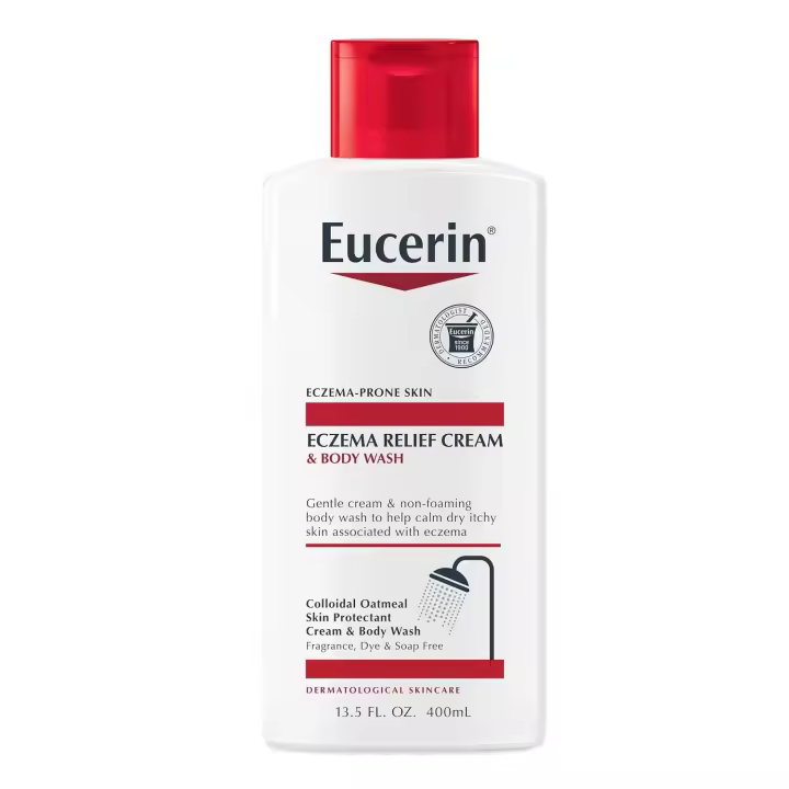 Eucerin Relief Cream Wash, gel de baño para eccema con avena coloidal, ceramida-3 y extracto de raíz de regaliz, botella de 13,5 onzas líquidas - 1