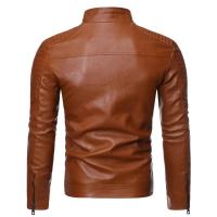Chaqueta de otoño e invierno para hombre, chaqueta de cuero de color sólido, chaqueta con cuello levantado para hombre, chaqueta ajustada con múltiples bolsillos para hombre - details 2