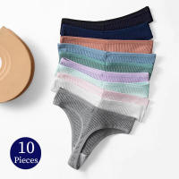 10PCS Conjunto De Bragas De Algodón Para Mujer Estilo Deportivo Y Sexy Transpirables Cómodas Y Suaves G-Strings En Rayas - details 1