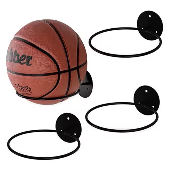 Estante de exhibición de bolas montado en la pared, estante de almacenamiento de baloncesto multiusos para ahorrar espacio, fácil instalación, color negro - 1