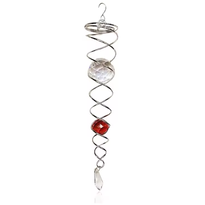 Bola giratoria de viento de cola en espiral, giratoria de viento en espiral, giratoria decorativa, decoración de jardín, Red Gazing Ball - 1