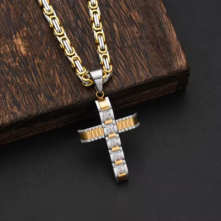 Collar de Acero Inoxide with Colgante de Cruz Hip Hop Diseño Creative y Personalizado, Longitud de 60CM, Joyería para Suéter, Gift para Hombres - 1