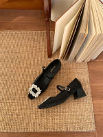 Zapatos Mary Jane retro franceses de tacón grueso, nueva falda de hadas con viento de noche, diamantes de imitación, zapatos de tacón medio individuales. - details 5