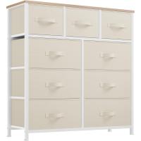 Cajonera de Tela,Cómoda de Tela,Unidad de almacenamiento de tela,con 9 cajones extraíbles,con parte superior de madera,Cómoda de para sala de estar,Dormitorio, habitación infantil,Blanco crema - details 0