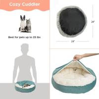 Cama de felpa suave con capucha para mascotas, cama redonda lavable, cueva calmante ortopédica para perros y gatos - details 3