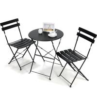 Muebles de exterior, juego de mesa de bistró, mesa y sillas de acero de 3 piezas, juego de bistró plegable para césped, balcón, patio trasero - details 0