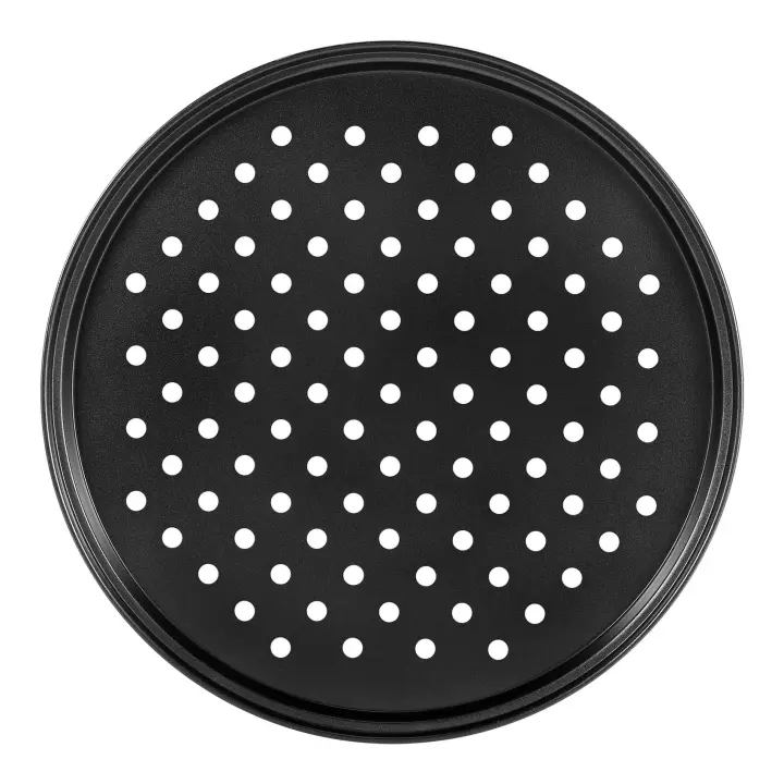 Sartenes perforadas personales para Pizza, bandeja de acero al carbono negro con revestimiento antiadherente, fácil de limpiar, 10 pulgadas - 1