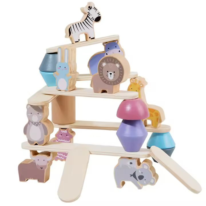 Juego de bloques de apilamiento de equilibrio de animales de madera, adecuado para desarrollar la clasificación, apilamiento - 1