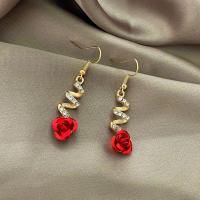 Pendientes largos elegantes con borlas de rosas rojas francesas, adecuados para mujer, colgante de circonita con temperamento R, joyería para fiestas y bodas - details 12