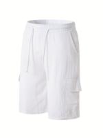 Pantalones cortos Cargo de lino con múltiples bolsillos para hombre, pantalones cortos con cordón de cintura a la moda para exteriores - details 27
