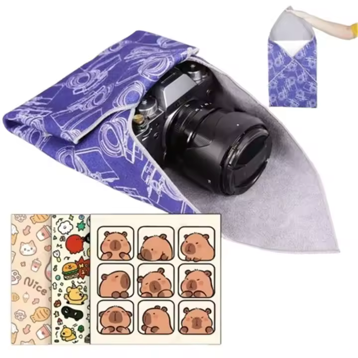Envoltura protectora autoadhesiva, tela plegable mágica de dibujos animados de capibara, bolsa de almacenamiento de lentes antiarañazos reutilizable - 1