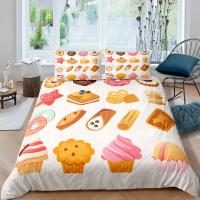 Cubierta de Edredón con Diseño de Rey y Reina de Pasteles de Dibujos Animados para Cama de Niños Regalo de Cumpleaños Polyester Set de Muebles de Dormitorio con Helado y Cupcake - details 3