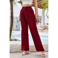Mujeres de cintura alta, pantalones de vestir lisos de moda, pantalones sueltos de pierna recta para - details 13