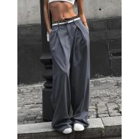 Pantalones sueltos de cintura alta para mujer, pantalones de pierna ancha con costuras, moda coreana, - details 1