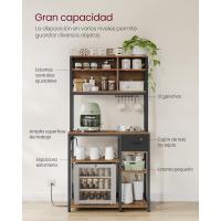 Estantería de Cocina con Multienchufe, Armario de Cocina con Estantes Ajustables, Cajón de Tela, 12 Ganchos, 40 x 100 x 180,4 cm, Estante de Microondas, Marrón Rústico y Negro - details 17