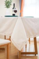 Mantel circular rectangular blanco de lino nórdico y algodón, funda suave, borla Ence, manta de picnic al aire libre para banquetes - details 12