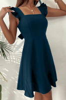 Vestido corto con cuello cuadrado y tirantes para mujer, traje de verano, Color liso, espalda descubierta - details 24