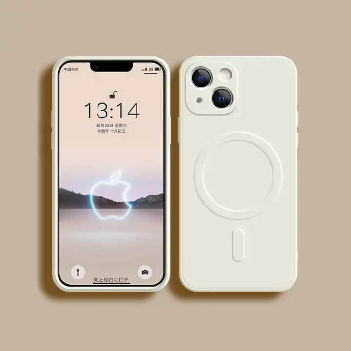 Funda de carga inalámbrica magnética Magsafe para iPhone 14 13 12 11 Pro Max Mini X XR XS 7 8 Plus de silicona suave compatible con Apple diseño de funda de goma sintética protección pesada - 1