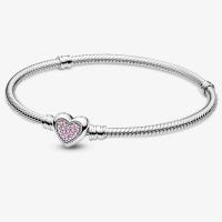 Pulsera Simple de corazón de amor de circón de Plata, fabricación de cuentas DIY, compatible con pulseras Pandora originales, regalo de joyería fina - details 4