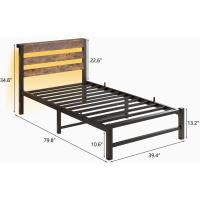 Marco de cama doble con estación de carga y luces LED, plataforma de metal resistente, marco de cama doble de 135 x 190 cm con cabecero de madera con almacenamiento, no necesita - details 10
