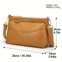 Bolso bandolera de cuero genuino para mujer - Correa ajustable, bolso de hombro extraíble con cierre de cremallera, diseño elegante de color sólido para uso diario, regalo perfecto para mamá, novia o regalo de cumpleaños, lindo bolso bandolera, bolso de m - details 0