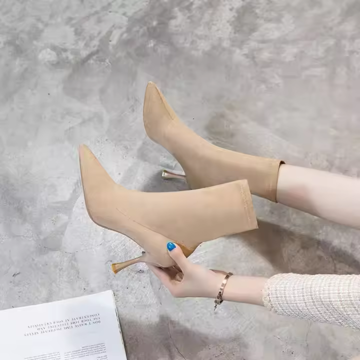 Nuevas botas delgadas versátiles, botines cortos de mujer, botines de tacón bajo de lana, comodidad para mujeres. - 1
