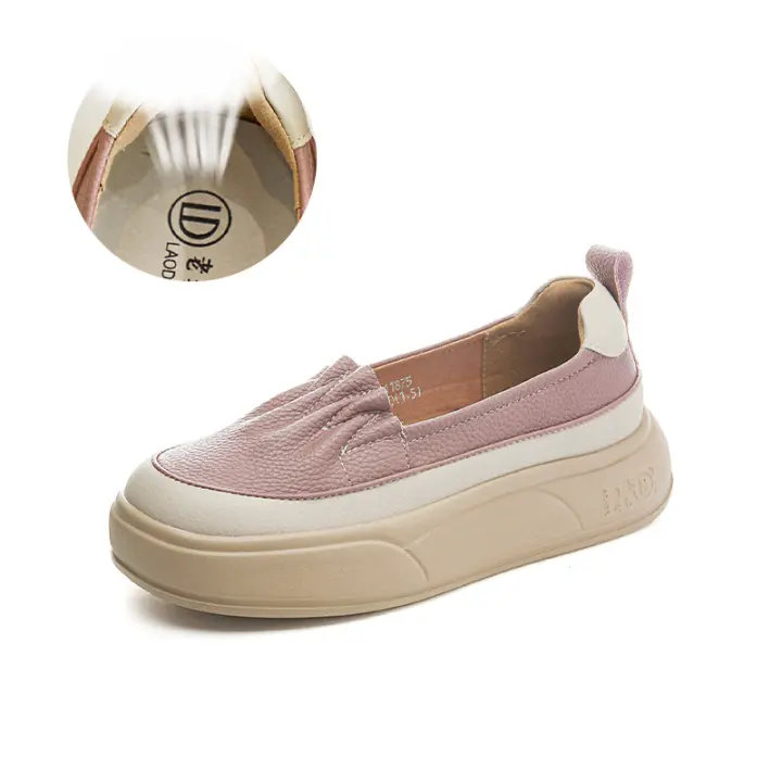 Zapatos blancos pequeños de cuero con suela de espuma, nueva plataforma de un solo pedal, zapatos de mujer retro versátiles, mocasines. - 1