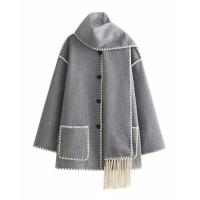 Chaqueta elegante suelta de media temporada para mujer, cuello con bufanda en zigzag, ropa de moda, otoño e invierno, 2024 - details 5
