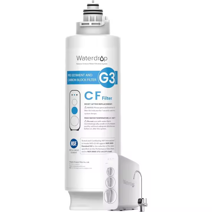 Waterdrop Filtro de WD-G3-N1CF de gota de agua, reemplazo para sistema de ósmosis inversa de WD-G3-W, WD-G3P600 y WD-G3P800-W, vida útil de 6 meses - 1
