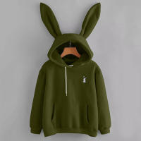 Sudadera con capucha para mujer, suéter de manga larga con Orejas de conejo/gato, con bolsillo frontal, Top - details 11