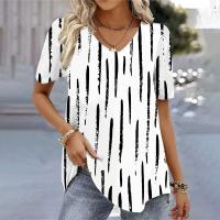 Moda Blusas Estampado de Flor 3D Camiseta de Cuello en V Talla Grande para Mujer - details 6