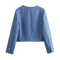 Chaqueta de Tweed con Punto de Volteo Primaveral Abrigo Corto de Cuello Redondo de Una Sola Brecha para Damas Top de Moda - details 2