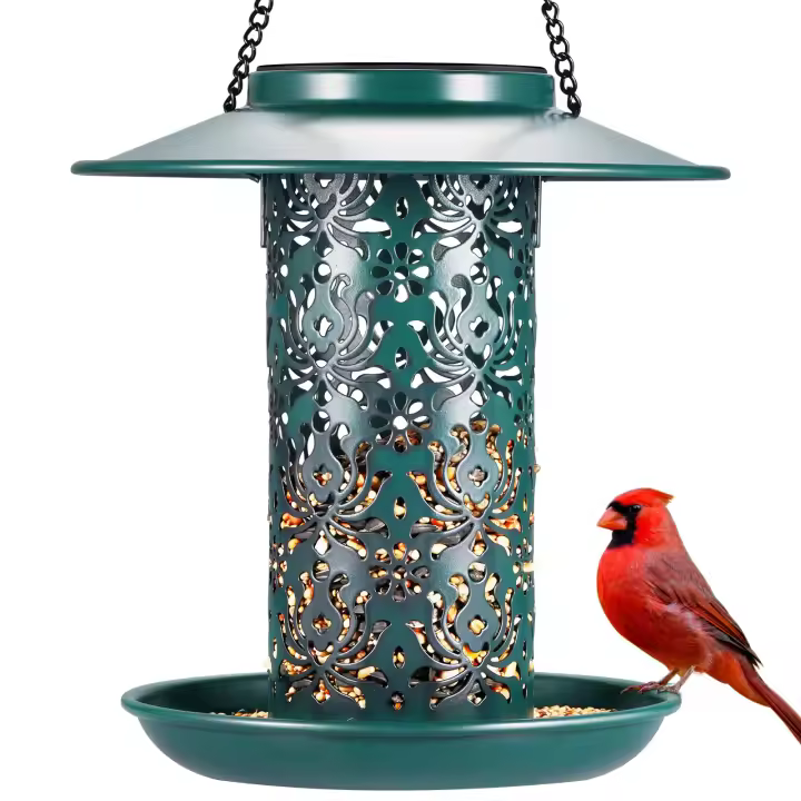 Alimentador de Pájaros Solar Colgante de Metal para Cardinales Luz de Jardín con Gancho S - 1