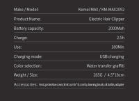 Kemei-cortadora de pelo profesional MAX2092, máquina eléctrica inalámbrica para cortar el pelo y la barba, cortacésped de precisión - details 2